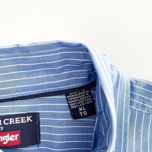 Timber Creek by Wrangler Mens Dress Shirt Pinstripes Long Sleeve Blue XL - Picture 7 of 8